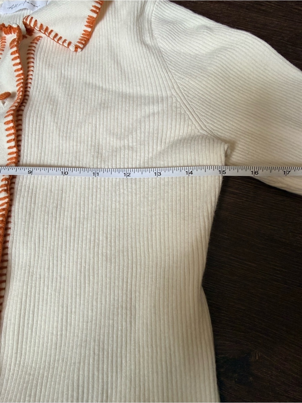 Cream Knit Cardigan with Orange Trim - Sz S - Picture 6 of 10